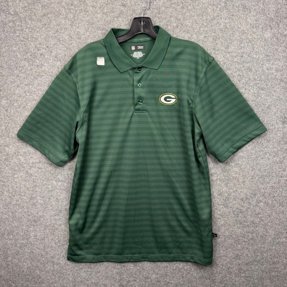 NFL Team Apparel Mens Green Bay Packers‎ Striped Polo Shirt Green Large